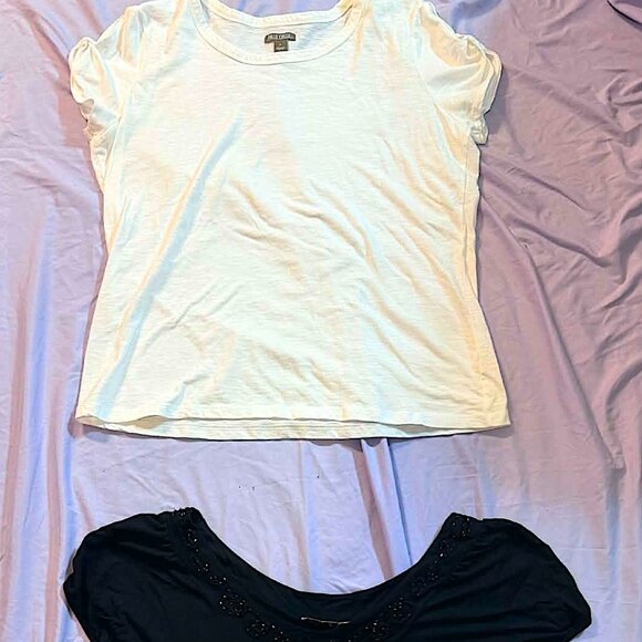 TWO Mixed Brands Short Sleeve Blouse Tops, SIZE LARGE (1 White & 1 Black) - Picture 1 of 9